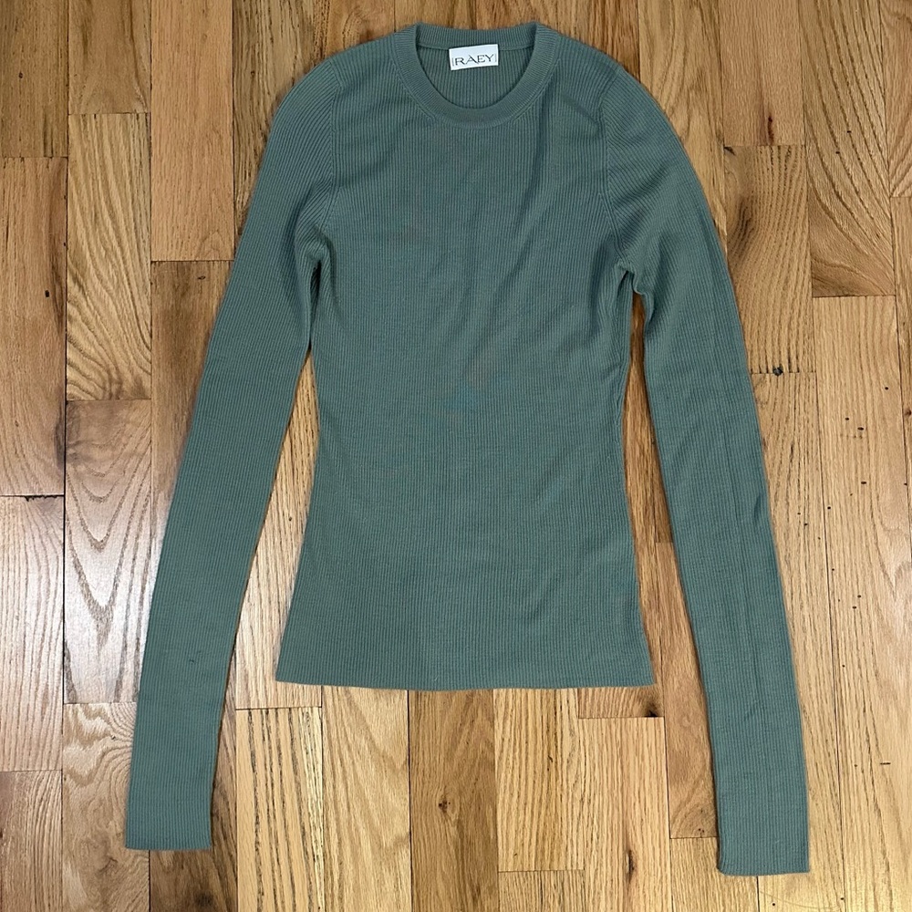 Raey Crew-Neck Fine Rib Responsible Merino Wool Sweater in Green